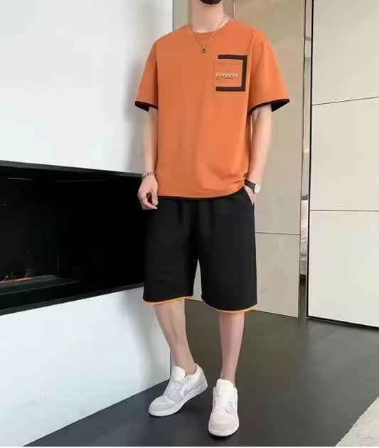Men's Summer Loose Fit Casual Two Piece Suit Stylish Short Sleeve T-shirts and Sports Pants Fashionable Chinese Made Clothing Set